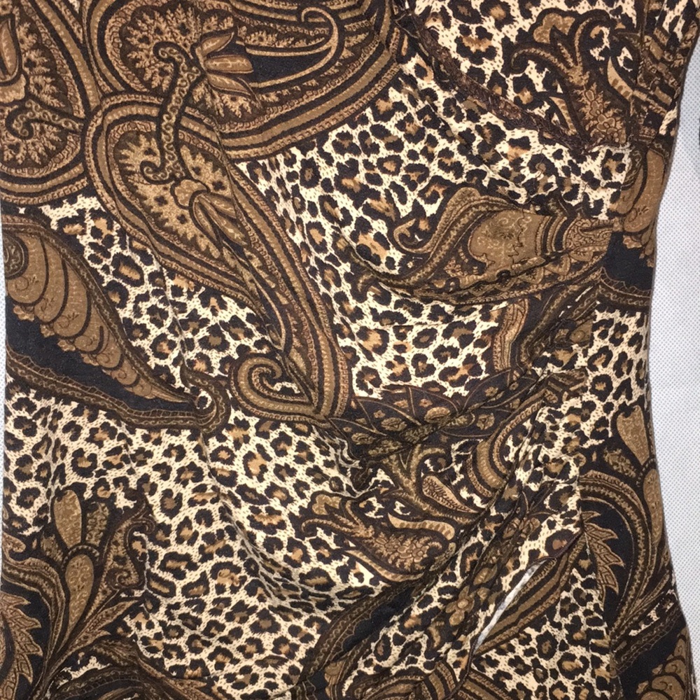 Joseph Ribkoff Brown Paisley And Leaopard Print V-Neck 3/4 sleeve Dress | 6 - Picture 4 of 8